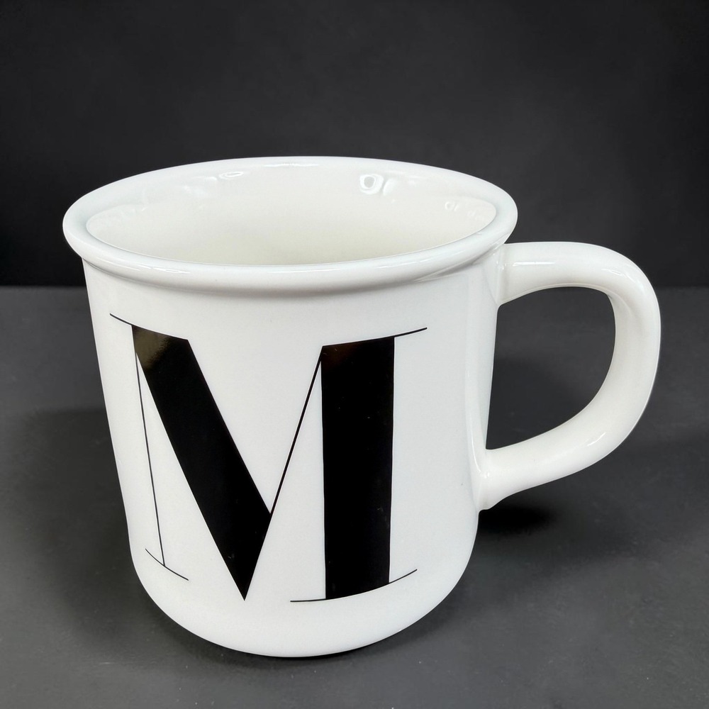 Pottery Barn Initial M Monogram Coffee Mug White Black Ceramic Campfire Style